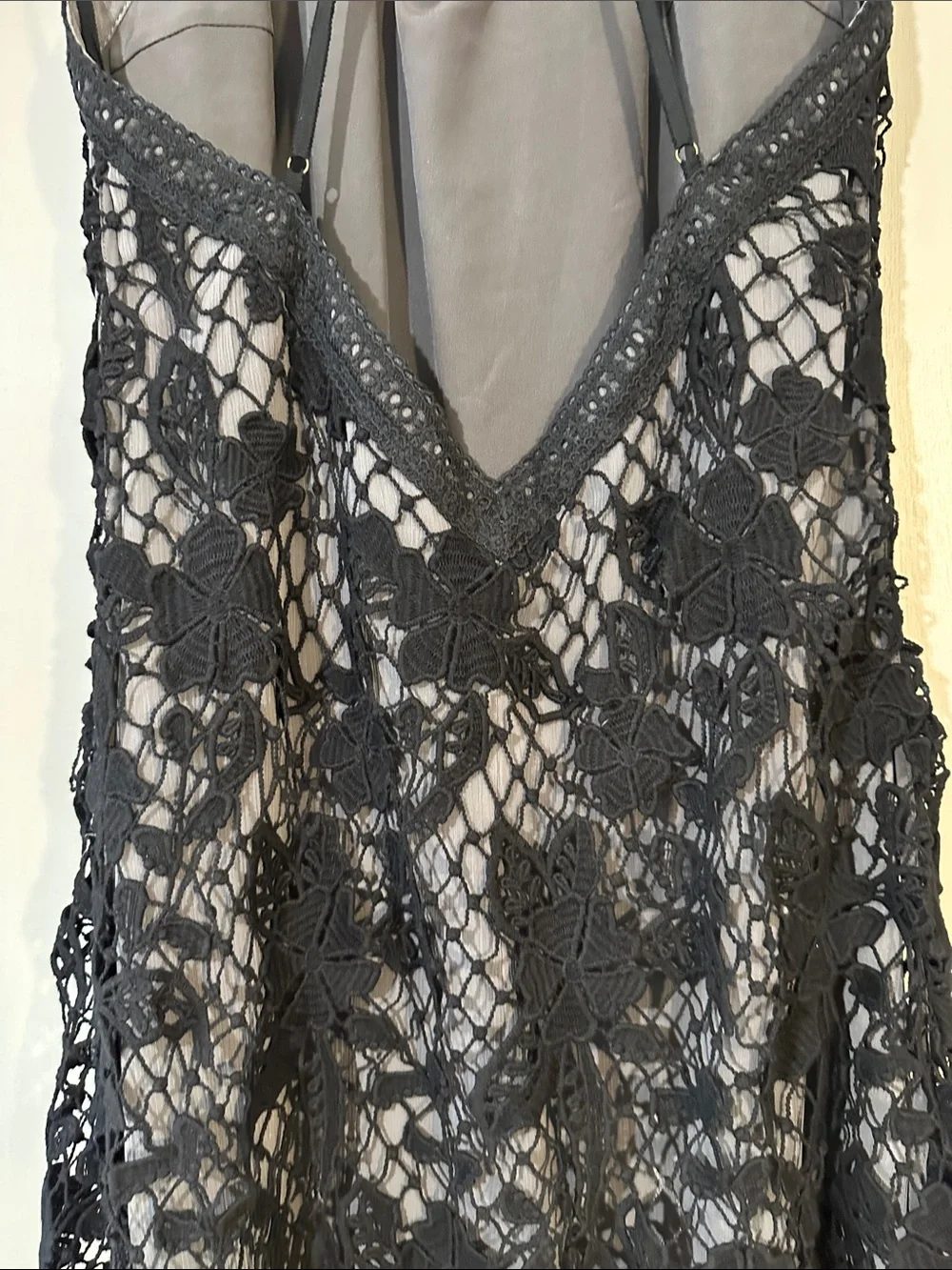 Free People Black Crochet Lace Mini Dress Size Small Sheer Boho Festival Dress